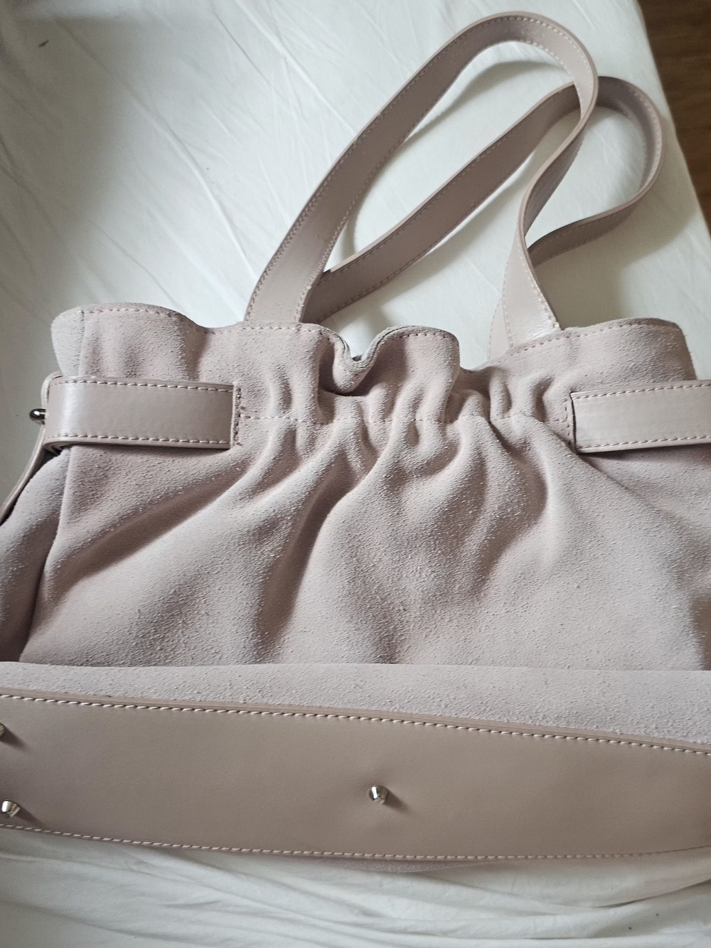 Furla Leather-Trim Suede Tote Bag in Light Pink - Women's Shoulder Bag - Picture 2 of 3
